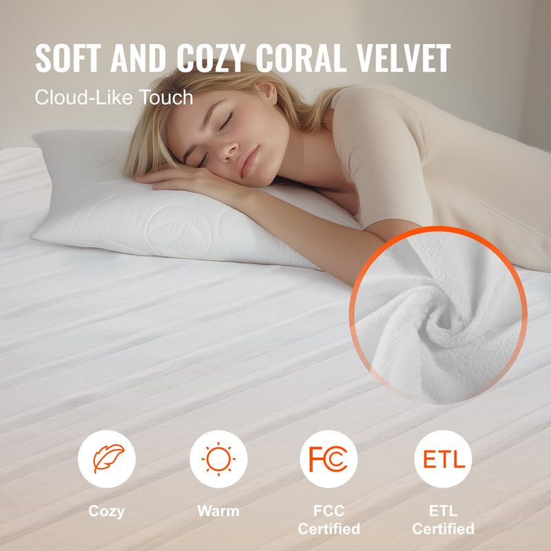 Heated Mattress Pad, 60 X 80 In, Queen Electric Bed Warmer With 1-5 Heat Settings Control, 10-Hour Auto Shut Off, Machine-Wash Breathable Coral Fleece Heating Electric Mattress Sheets, White